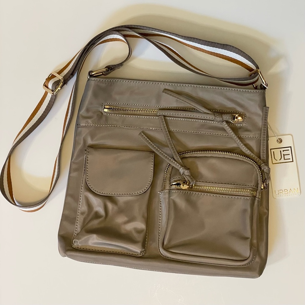 Urban Expressions Messenger Bag Cargo Pocket Shoulder Handbag Purse in Taupe NWT